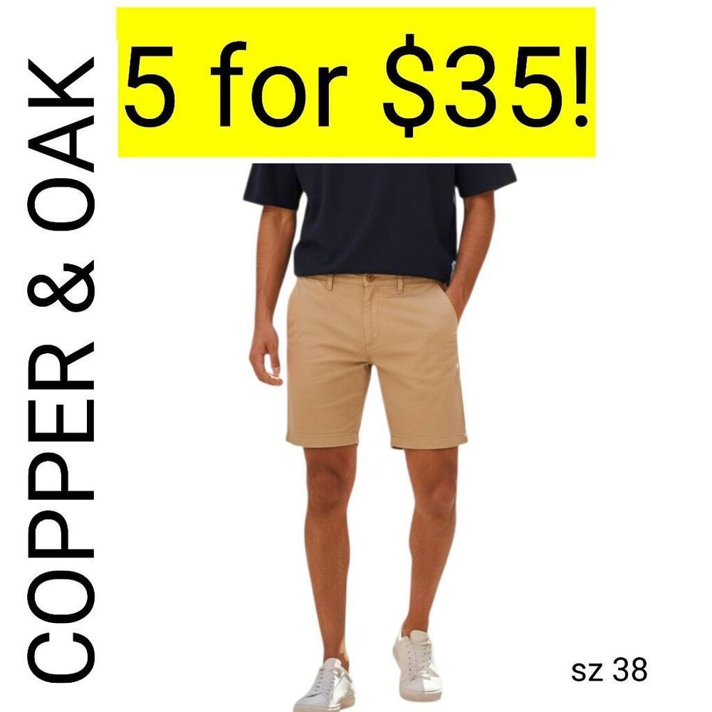 Copper & Oak Tan Flat Front Casual Comfort Beach Vacation Cruise Sale Shorts